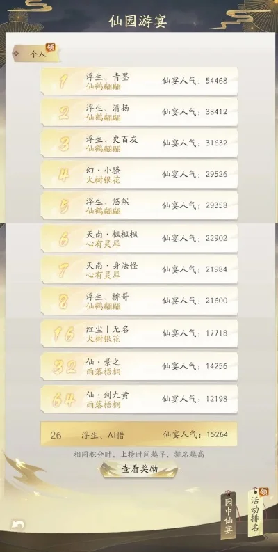 诛仙手游仙府排行榜